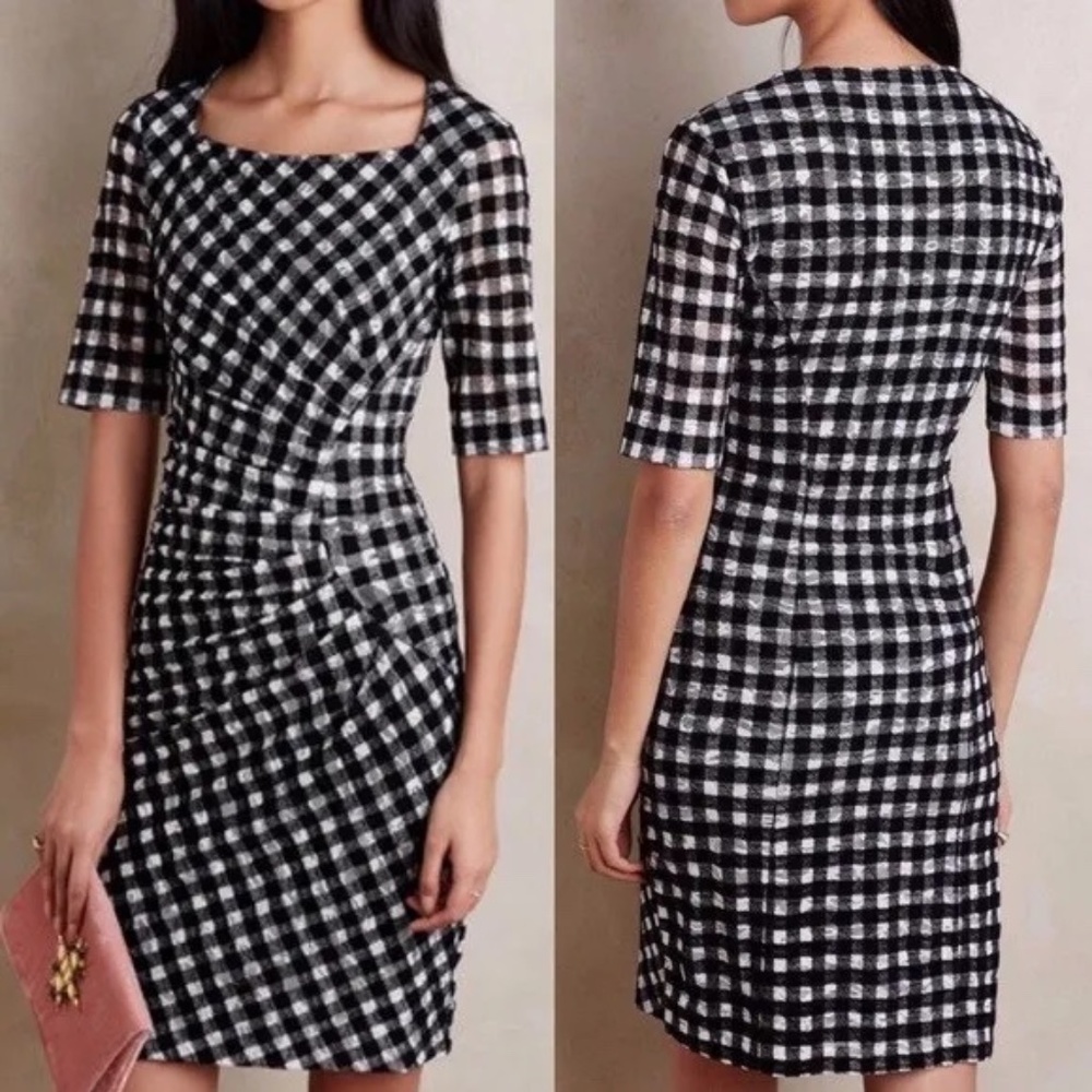 Anthropologie Maeve Elorn Gingham Plaid Sheath Dress Black White size 2 - Picture 5 of 5